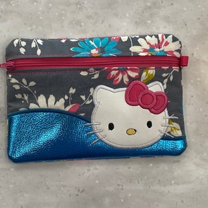 3 sizes, Kitten with Bow 5x7, 6x9, 8x10 ITH Machine Embroidery Design: Zipper Pouch, Fully Lined, Kitty