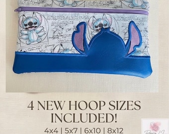 Alien Ohana Dog Zipper Pouch Embroidery Design, Cute Space Pet Zippered Bag | In The Hoop Pattern, Fully Lined Zipper Pouch | 4 Sizes