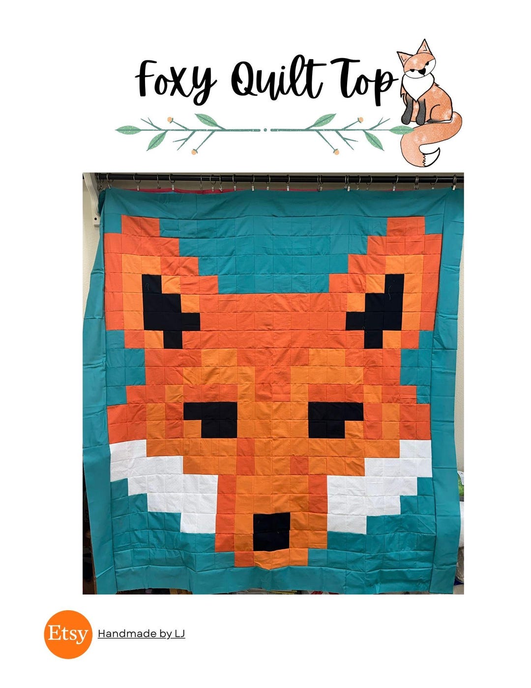 Foxy Quilt Pattern, Blocked Fox Face, Digital Pattern, Multiple Sizes ...
