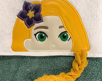 Tower Princess Rapunzel Peeker Embroidery Design: Applique for Hooded Towels (5x7 Hoop) (Digital Download)