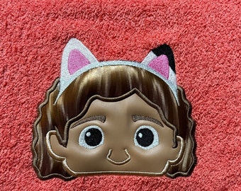 Gabby Girl with Cat Ears Headband Peeker Design 5x7,  applique design,Dollhouse