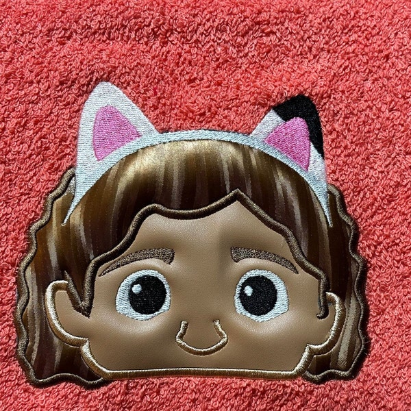 Gabby Girl with Cat Ears Headband Peeker Design 5x7,  applique design,Dollhouse