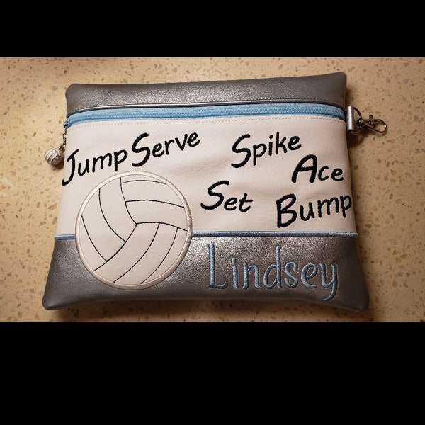 3 sizes, Volleyball Applique Zipper bag, 5x7, 6x8, & 8x10 ITH Machine Embroidery: Zipper Pouch