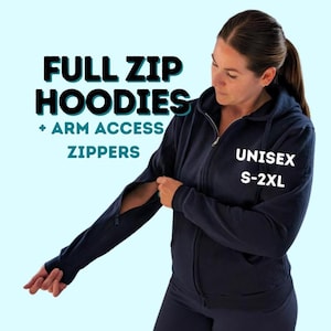 IV infusion-friendly Full Zip Hoodies with zippered sleeves for arm access (multiple colors in sizes unisex S-2XL) Adaptive full zip hoodies