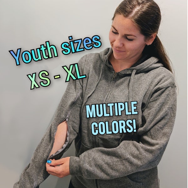 Youth Size picc- IV-friendly zippered sleeve Hoodies & sweatshirts for arm access (multiple colors Youth XS-XL)