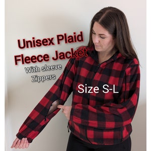 IV infusion-friendly Plaid Fleece Jacket with zippered sleeves (unisex size S-L)