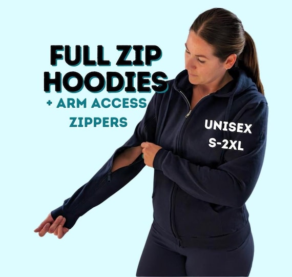 IV Infusion-friendly Full Zip Hoodies With Zippered Sleeves