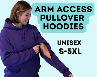 Adaptive Pullover Hoodies: IV, PICC Line Access, Zippered Sleeves unisex S-5X