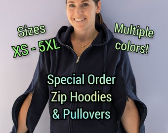 Commande spéciale ! Sweats à capuche et sweats à capuche zippés adaptés aux perfusions et à la chimio avec manches zippées (options de port sur la poitrine) unisexe TP-5TG Plusieurs couleurs !