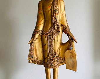 Rare Thai Standing  Buddha Mandalay style original Thailand Export Label Early 20th
