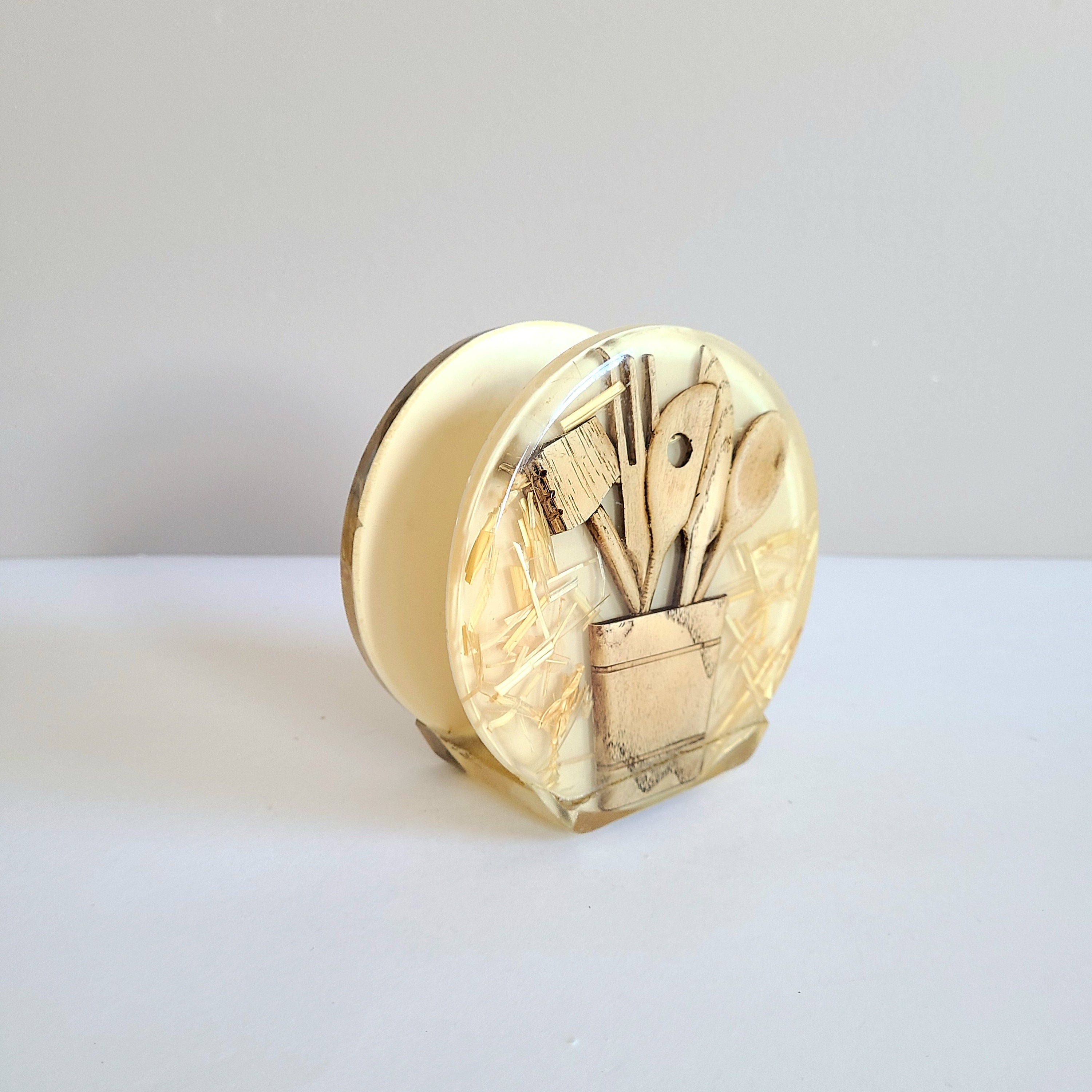 Vintage Hand made in California Riverside Lucite/Acrylic napkin/letter holder with utensils design. Home kitchen decor. Retro kitchen
