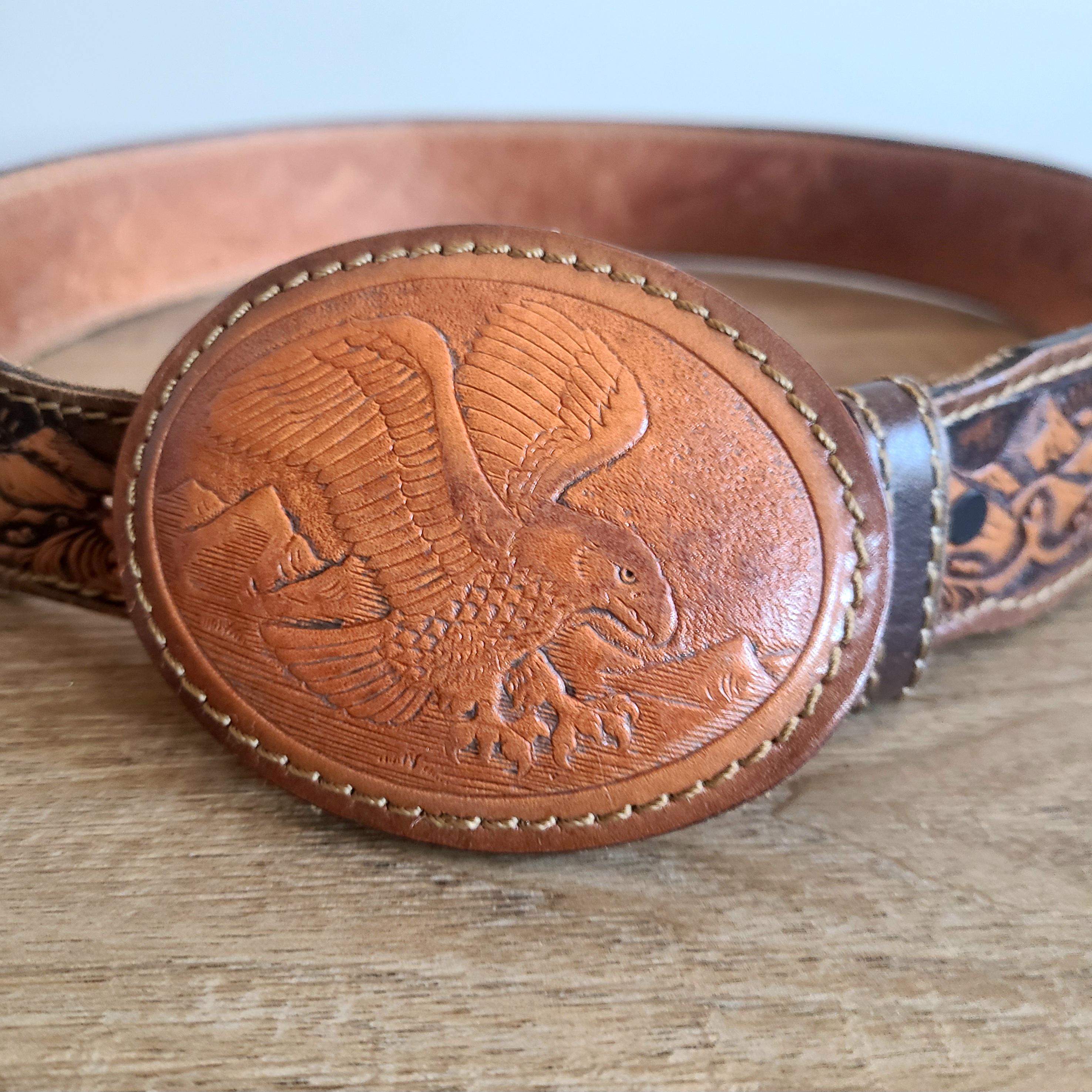 Chambers Brown Vintage  Embossed Leather Belt With Buckle Vtg Chambers Black Leather Embossed Belt 34 Silver Boots  main image 4