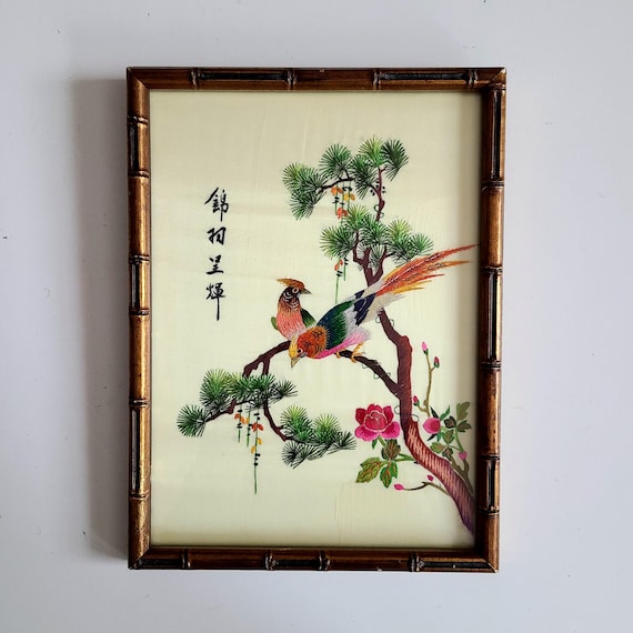 Oriental Chinese Japanese Needlepoint Embroidery on Silk Exotic