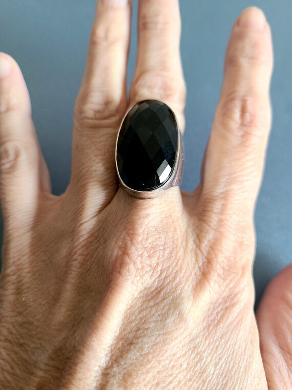 Large oversized sterling silver ring with oval bl… - image 9