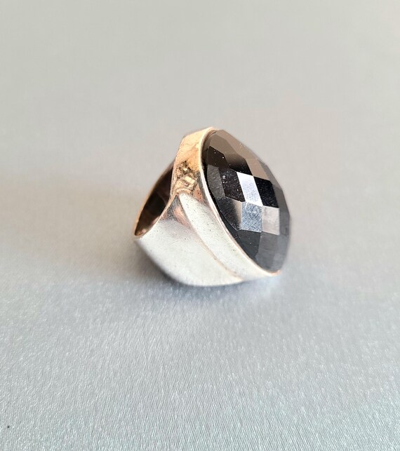 Large oversized sterling silver ring with oval bl… - image 4
