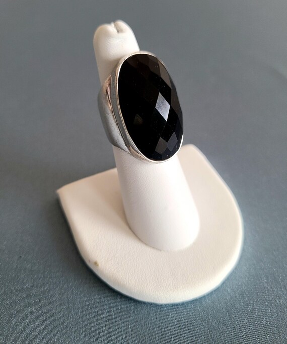 Large oversized sterling silver ring with oval bl… - image 1