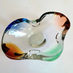Rhapsody collection rainbow Czech art glass ashtray/bowl/dish by Frantisek Zemek 1960s. Midcentury home decor.