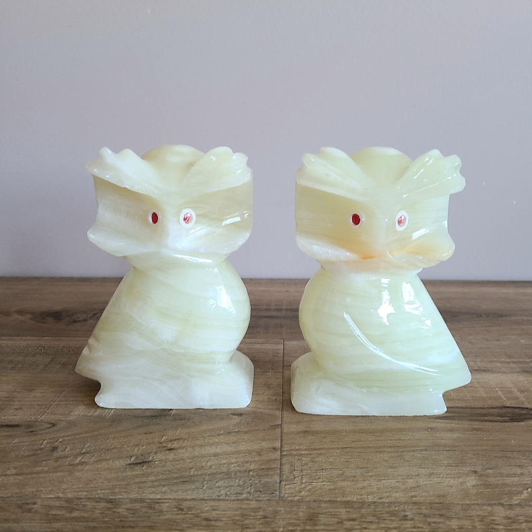 Pair of Onyx Marble Hand Carved Owls Figurines Statures Bookends Paper ...