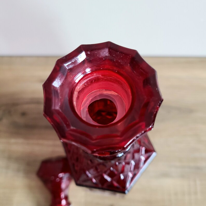 Vintage Don Tadeo red diamond glass Tequila empty bottle with stopper. image 9