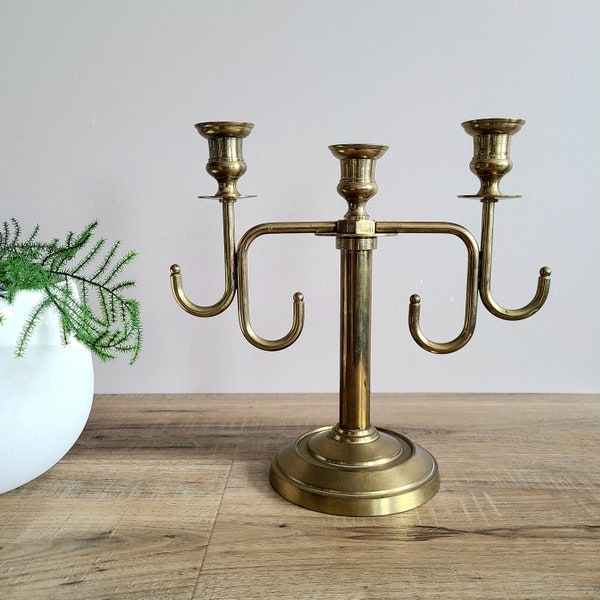 Vintage Solid Brass Mid Century 3 Branches Candleholder. Home Decor. Holiday Decor. Brass Candelabra. Made in India.