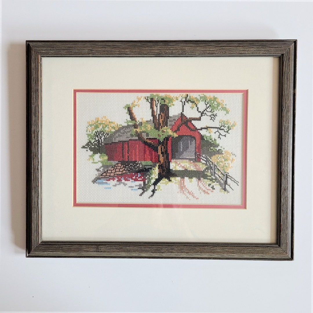 Vintage Needlepoint Picture With Frame and Glass. Needle Point. Etsy