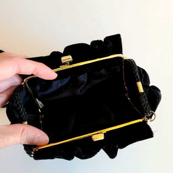 Vintage black velvet Fiona Toronto bag with gold … - image 3