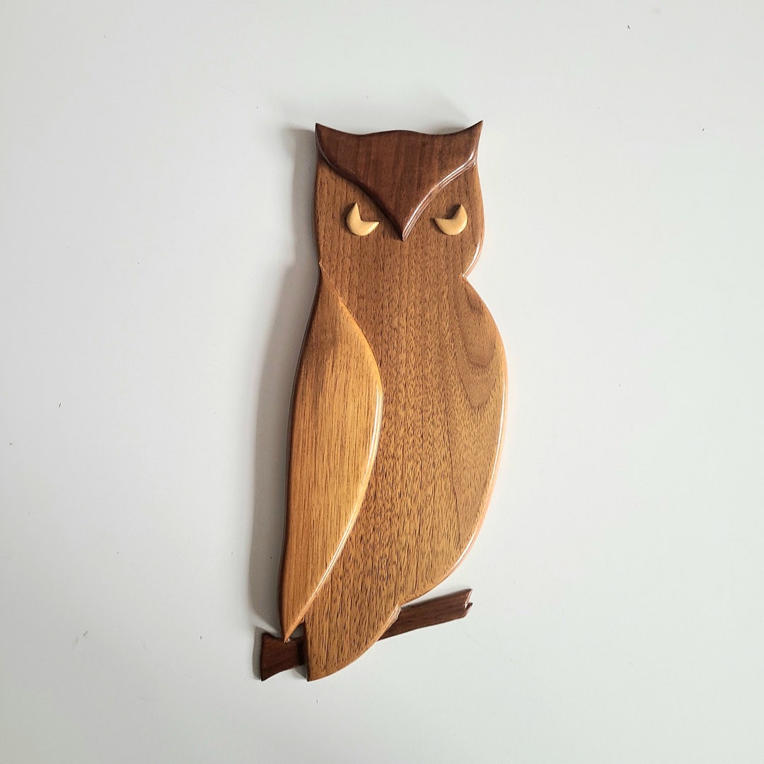 Large 13 3/8'' Tall Wooden Owl Bird Wall Hanging/figurine 1990s Home