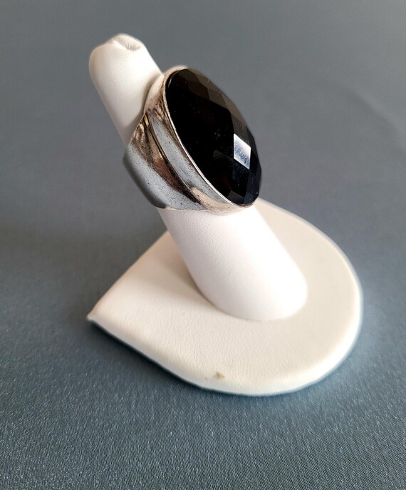 Large oversized sterling silver ring with oval bl… - image 2