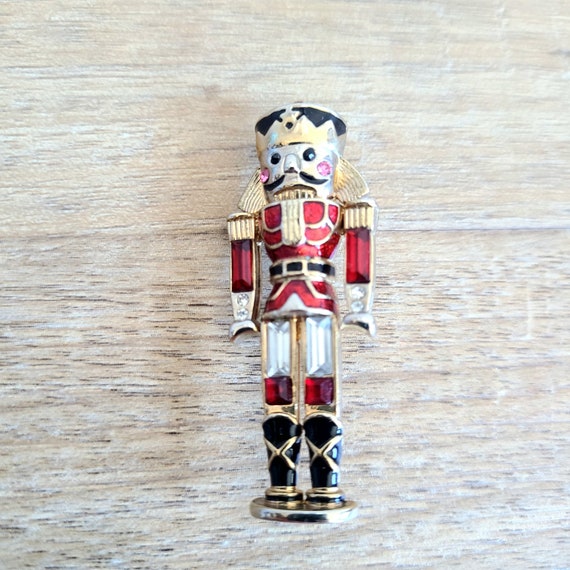 Monet signed Nutcracker gold tone enamel brooch w… - image 3