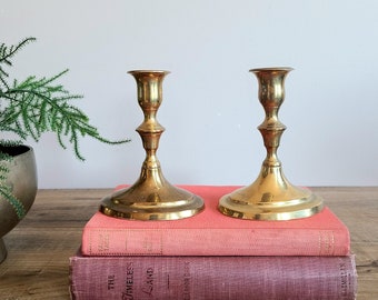 Set of 2 vintage brass candleholders with oval shape base. Home Decor. Holiday Decor.