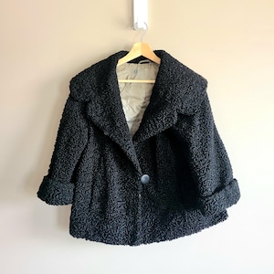 Vintage Black Real Persian Lam Short Coat with Light Shawl Collar and 3/4 Sleeves. Please read description.