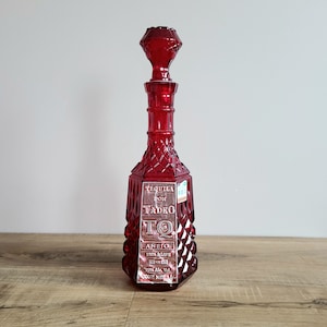 Vintage Don Tadeo red diamond glass Tequila empty bottle with stopper. image 1