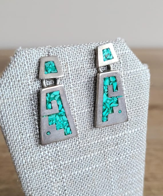 Sterling silver statement dangling earrings with … - image 3