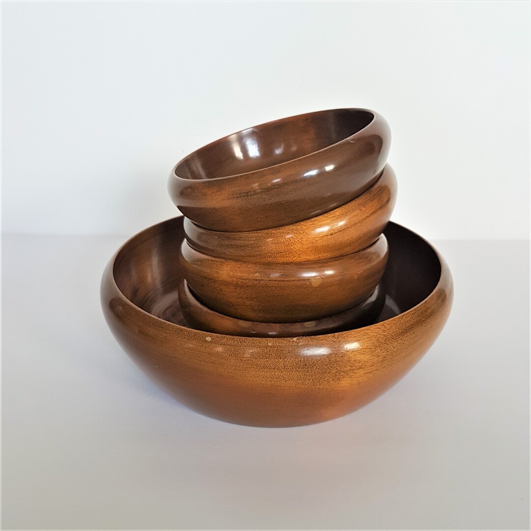 Vintage Wooden Salad Bowl Set Home Kitchen Decor Dining - Etsy Canada