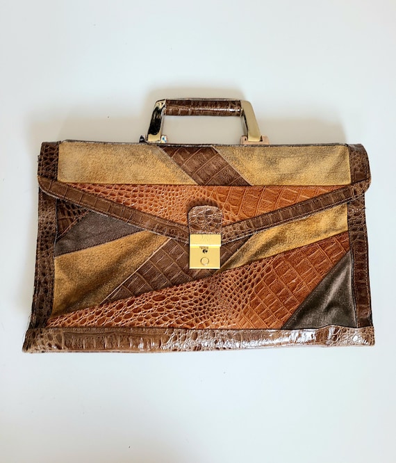 Vintage women's patchwork crocodile pattern leath… - image 1