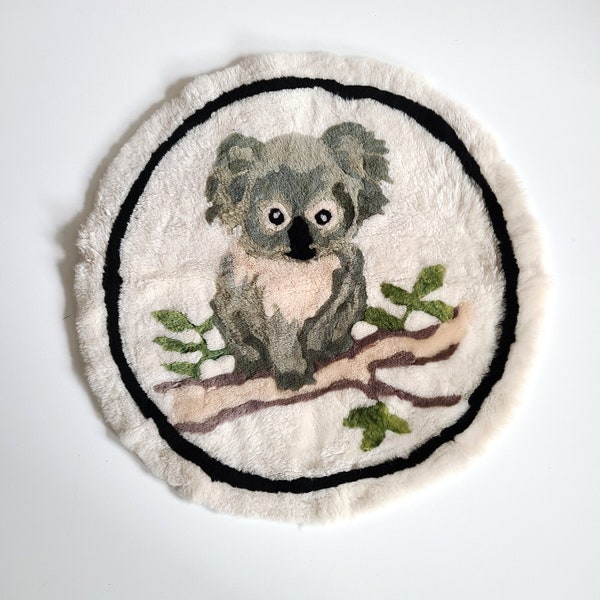 Australian sheepskin small round area rug with koala. Kids room area rug.