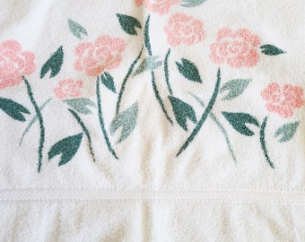 Vintage Cotton Towel with Floral Design Made in Canada