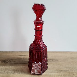 Vintage Don Tadeo red diamond glass Tequila empty bottle with stopper. image 2