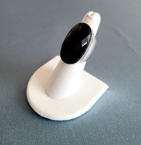 Large oversized sterling silver ring with oval bl… - image 3