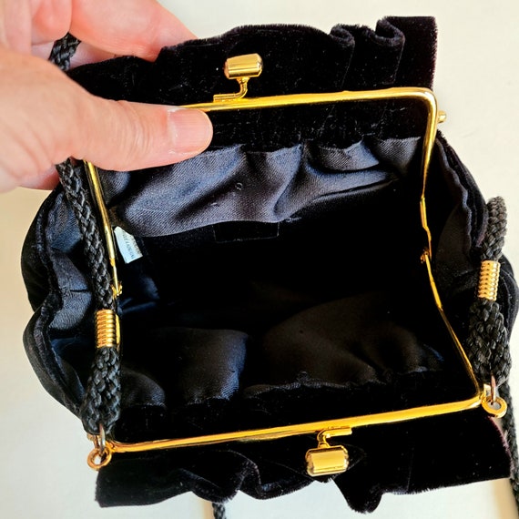 Vintage black velvet Fiona Toronto bag with gold … - image 6