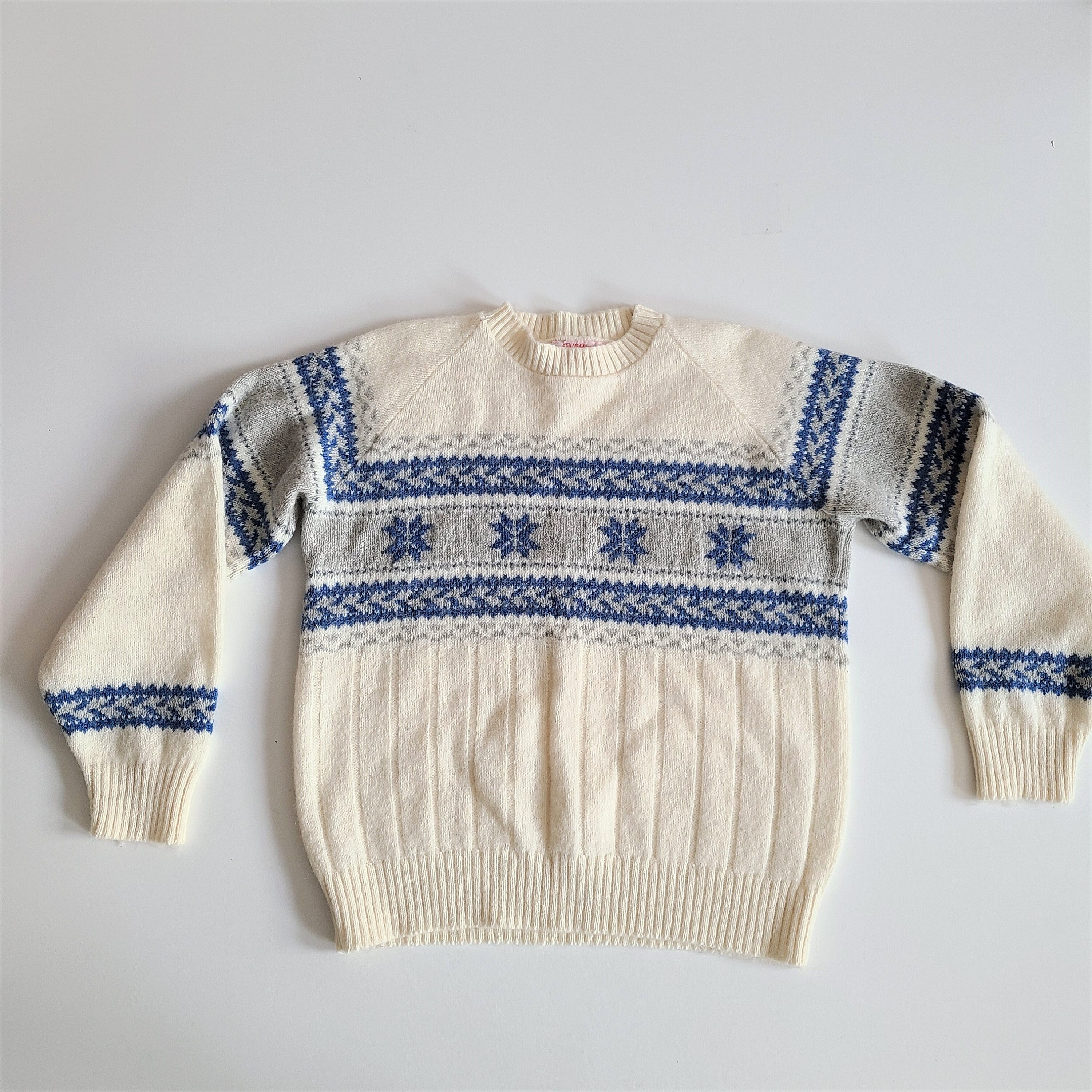 Vintage Fall River Knitting Mills Shetland Wool Beige and Blue | Etsy
