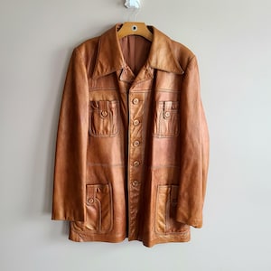 Veste en cuir vintage Pacific Garments Couture Originale Nestels Canada Sears pour homme. Manteau homme taille M.