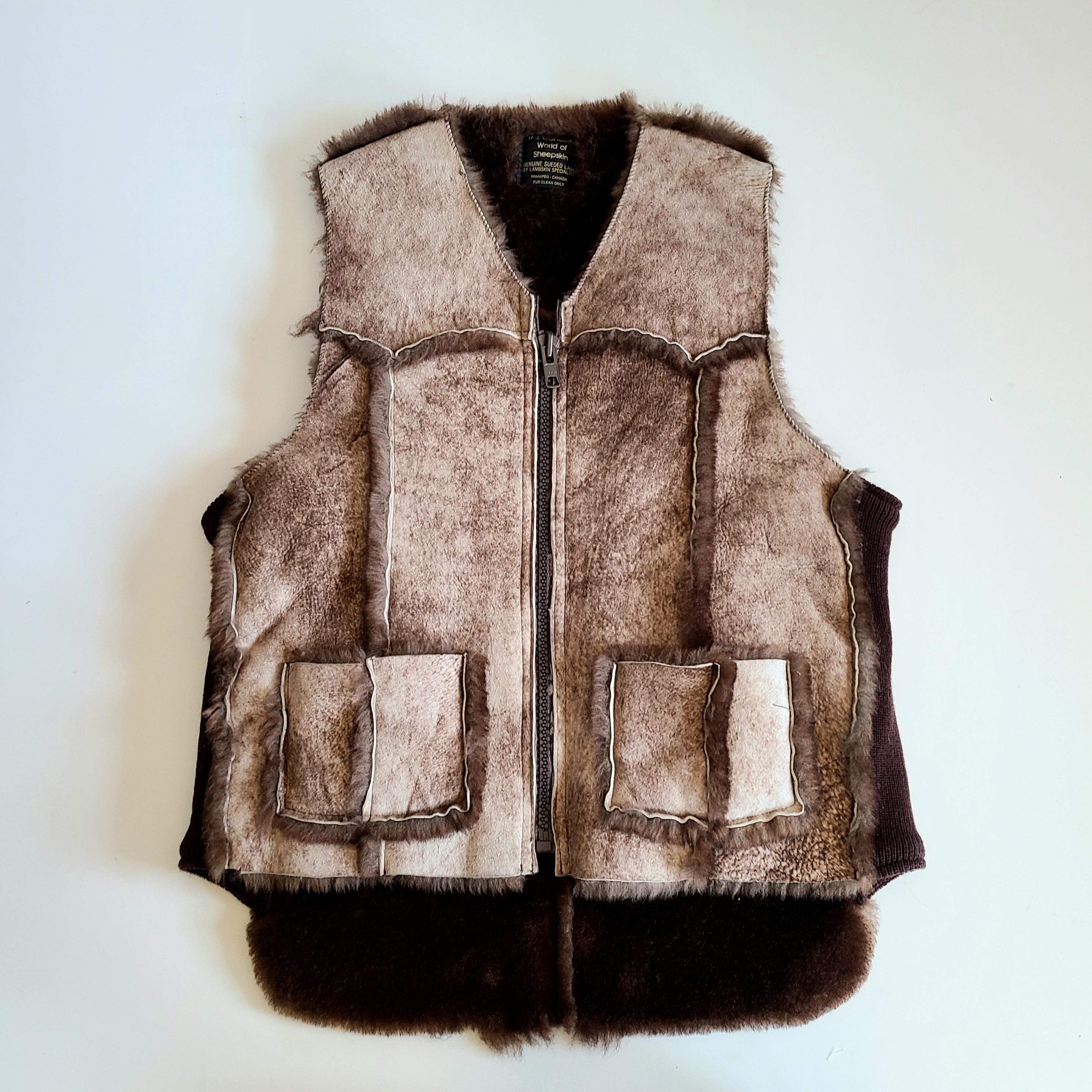 Wonderful World of Sheepskin unisex vest made in Canada. Canadian vintage lambskin vest.