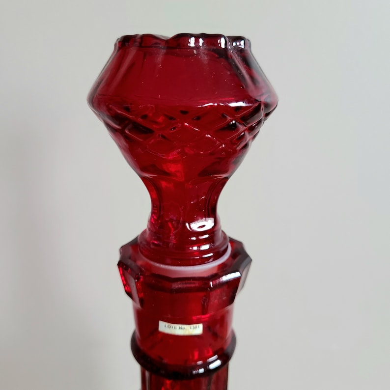 Vintage Don Tadeo red diamond glass Tequila empty bottle with stopper. image 6