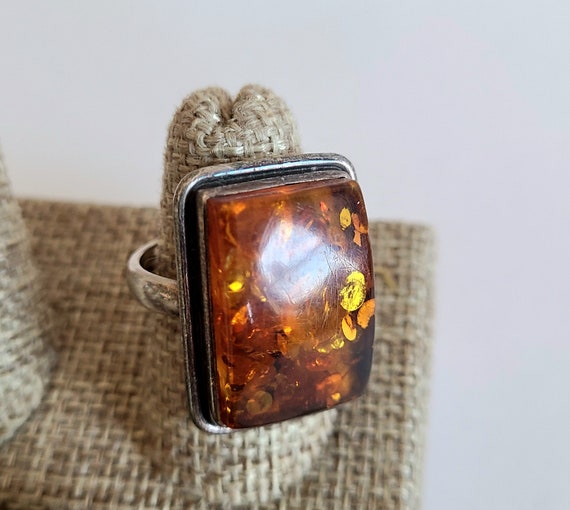 Large sterling silver ring with large rectangular… - image 1