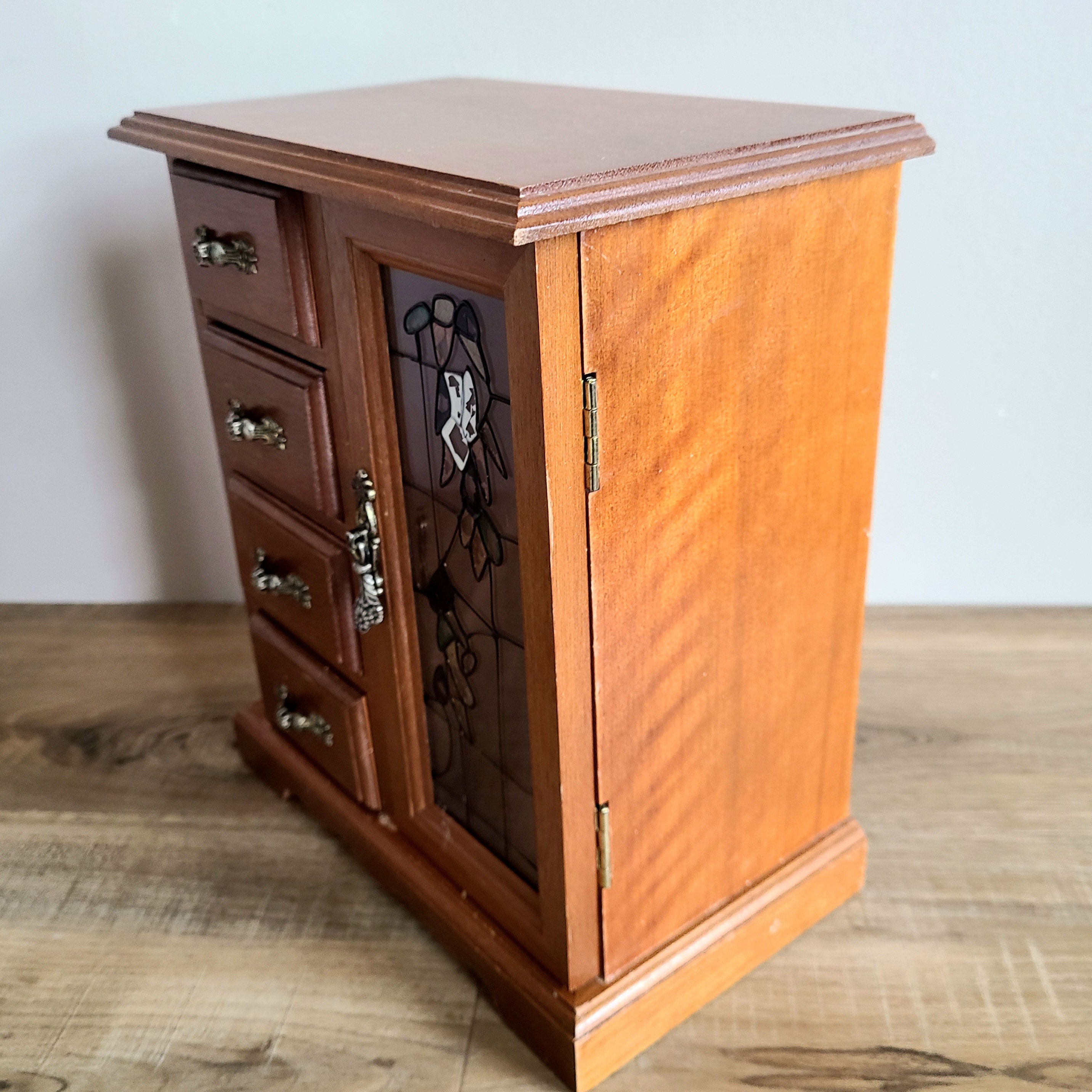 Wooden Vintage Jewelry Box With Drawers, Mirror Ring Storage and Necklace  Rack. Vintage Storage. 