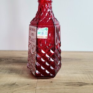 Vintage Don Tadeo red diamond glass Tequila empty bottle with stopper. image 5
