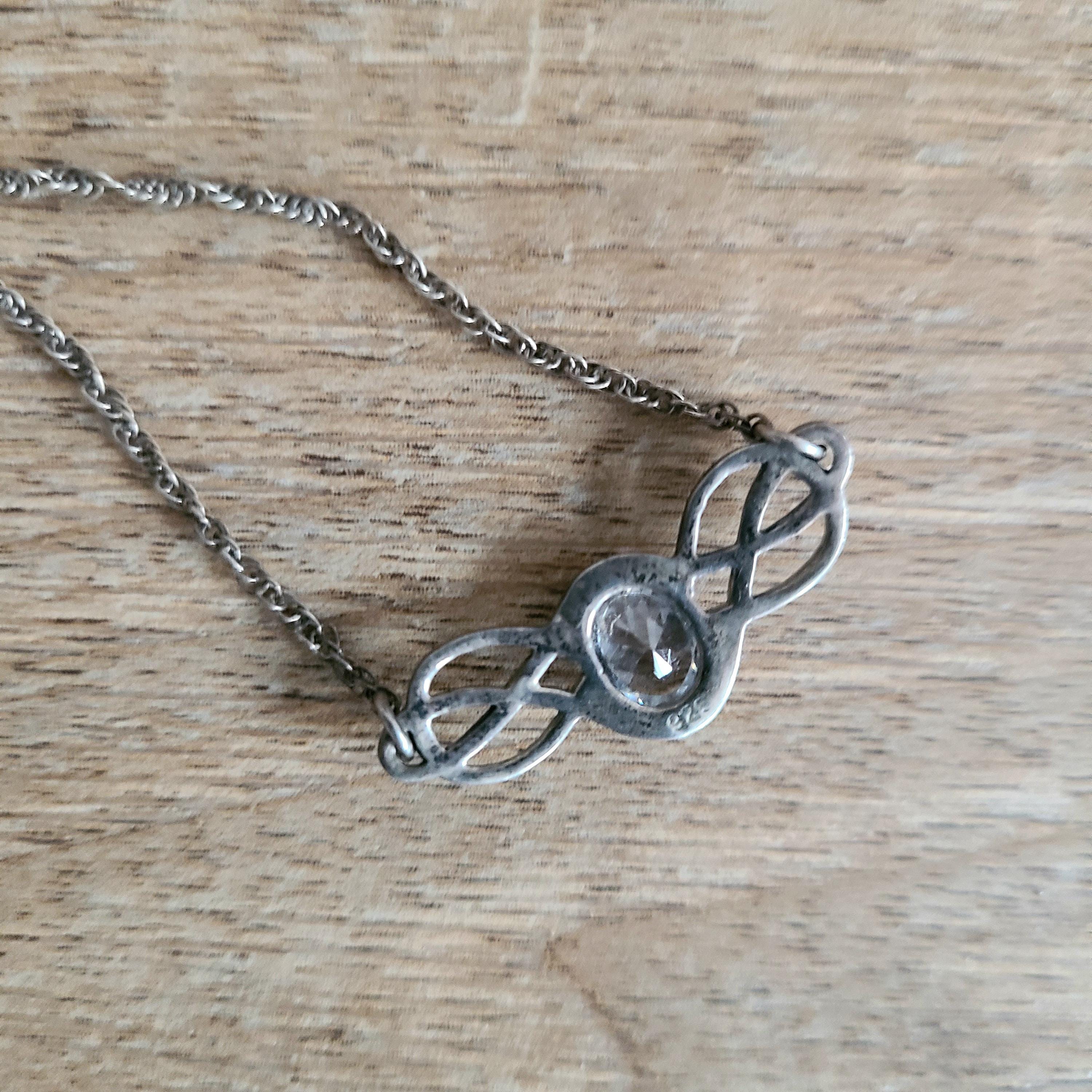 Vintage Sterling Silver Celtic Knot Necklace Pendant With Clear Stone ...