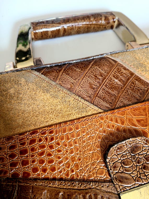 Vintage women's patchwork crocodile pattern leath… - image 9