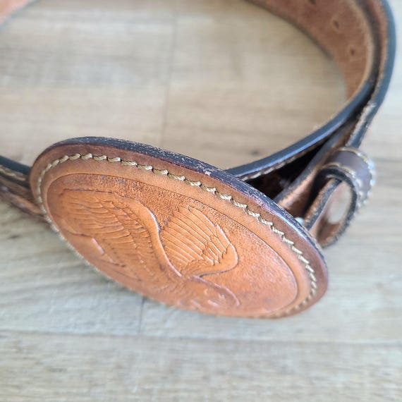 Chambers Brown Vintage  Embossed Leather Belt With Buckle Vintage Chambers Embossed Leather Belt With Acorns and  main image 2